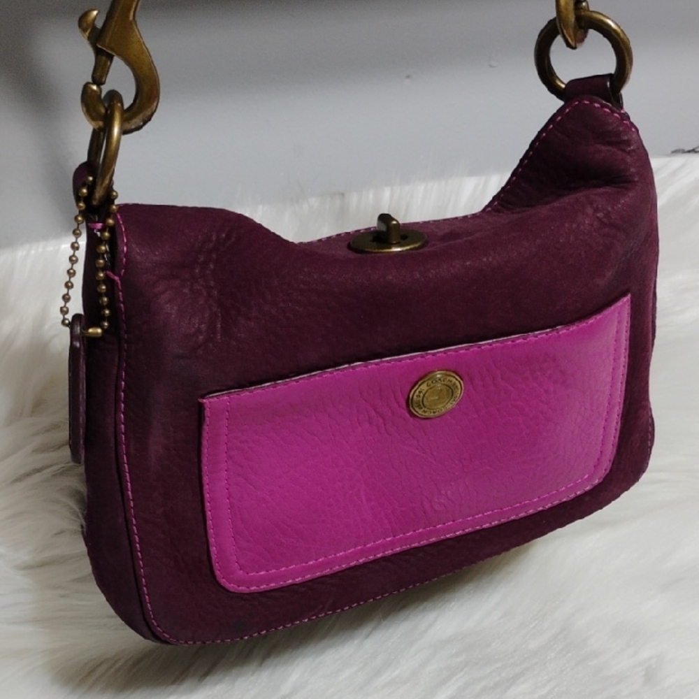 RARE! Coach Vintage Two-Tone Purple/Burgundy Shoulder Bag W Dust Bag - Picture 11 of 15